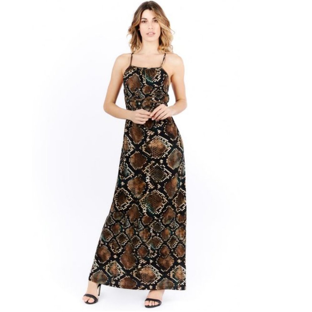 NWOT Miss Bikini Long Cross-over Snake Print Jersey Dress Size 6 (IT 42)